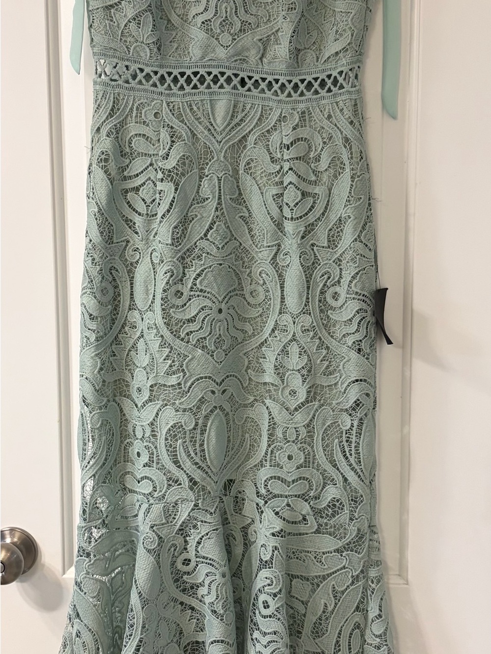 Lulu's Sage Green Lace High-Low Dress with Tie Straps